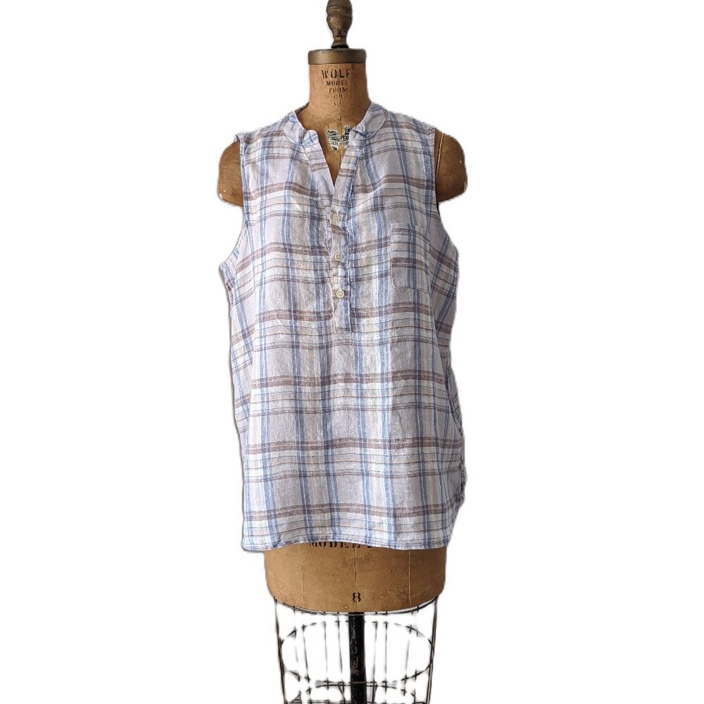 CP SHADES Linen Sleeveless Top Plaid NWT~ MEDIUM